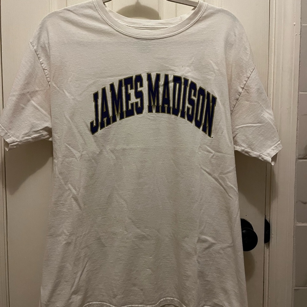 Champion White 'James Madison' Arch Graphic Tee with Navy Lettering